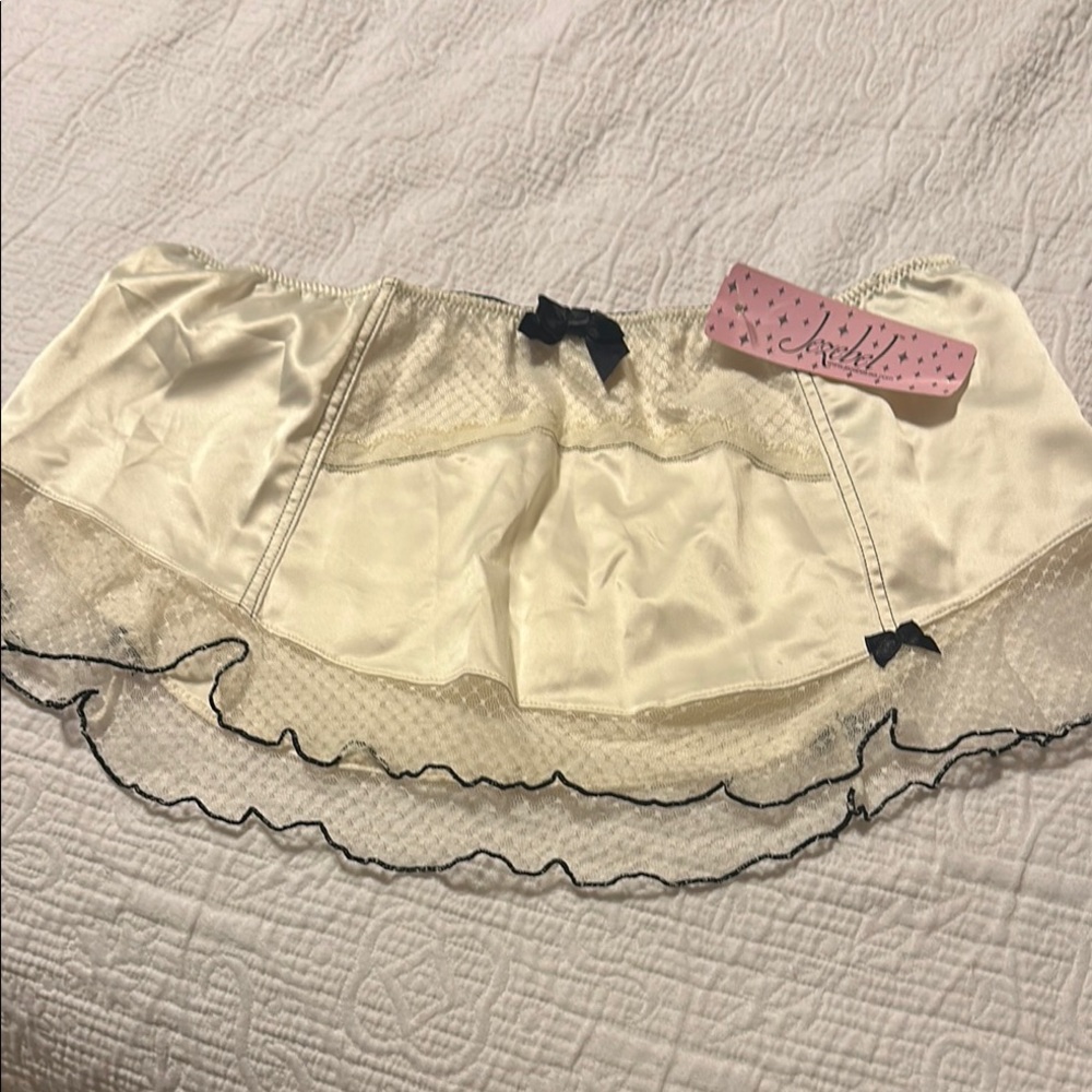Cream Satin Lingerie Skirt with Black Trim